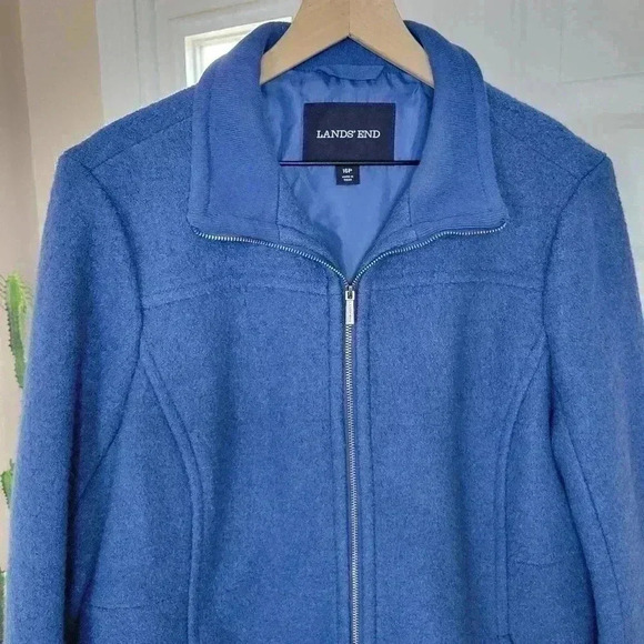 Lands' End Blue Wool Zip Up Collared Coat, Size 16p - Picture 2 of 10
